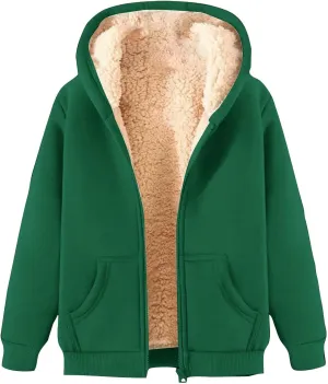 Zip Up Hoodies Jacket for Women Warm Winter Fleece Sweatshirt - Full Zip Up Thick Sherpa Lined Hooded Jacket