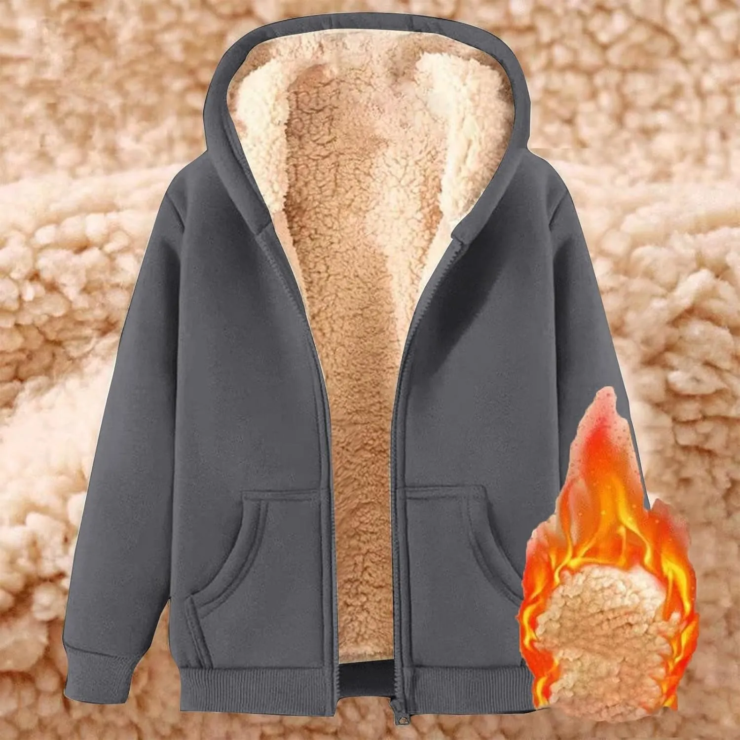 Zip Up Hoodies Jacket for Women Warm Winter Fleece Sweatshirt - Full Zip Up Thick Sherpa Lined Hooded Jacket