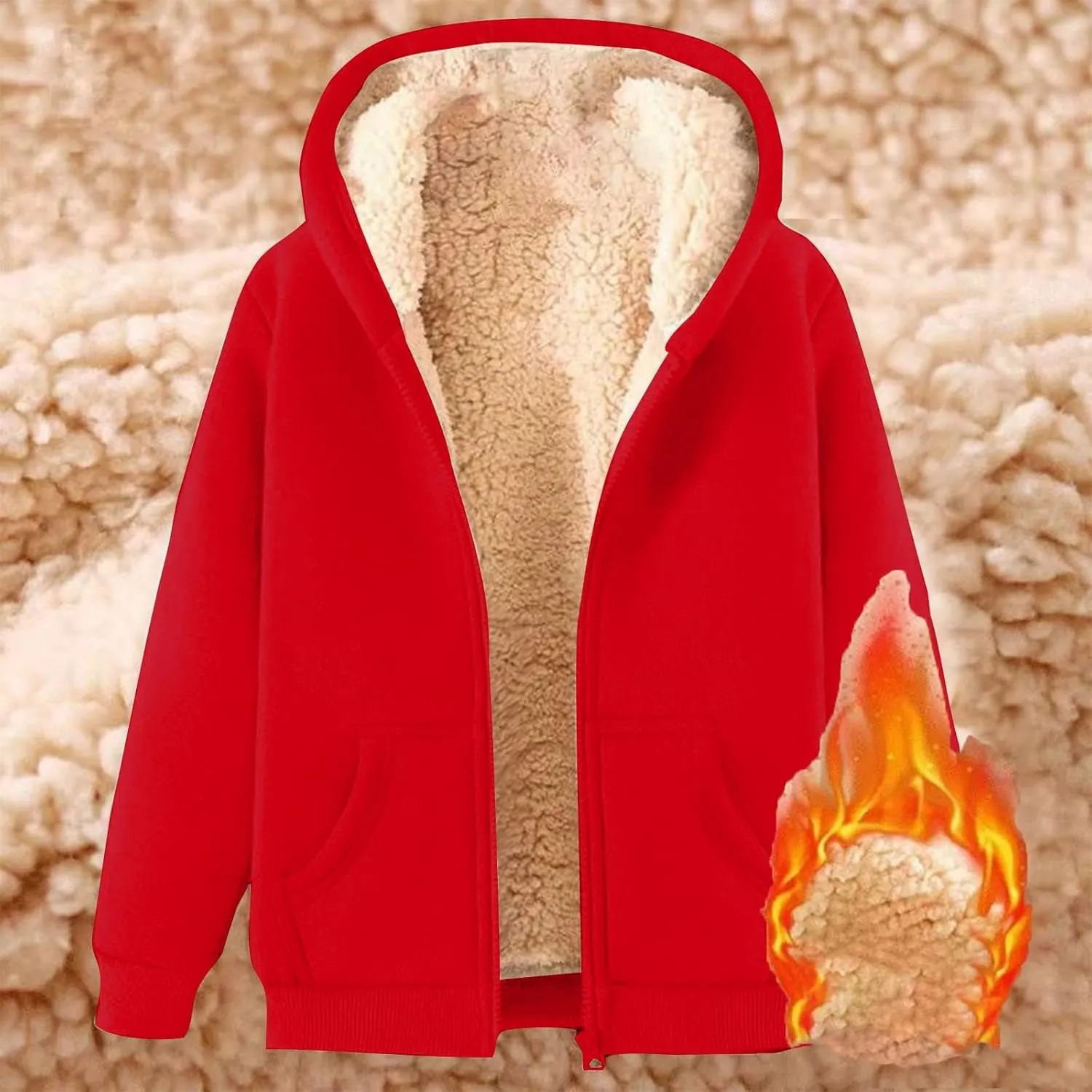 Zip Up Hoodies Jacket for Women Warm Winter Fleece Sweatshirt - Full Zip Up Thick Sherpa Lined Hooded Jacket