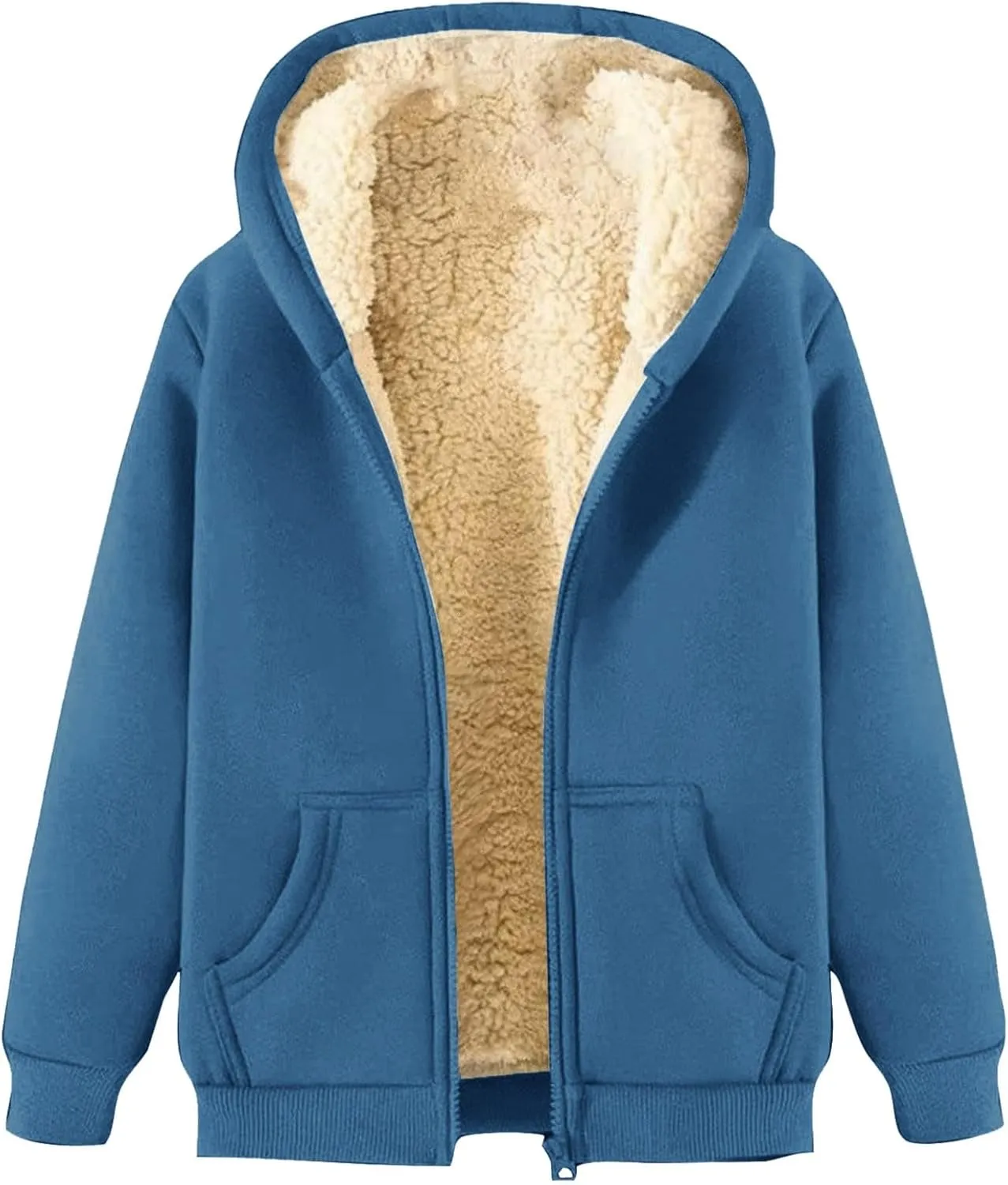 Zip Up Hoodies Jacket for Women Warm Winter Fleece Sweatshirt - Full Zip Up Thick Sherpa Lined Hooded Jacket