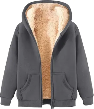 Zip Up Hoodies Jacket for Women Warm Winter Fleece Sweatshirt - Full Zip Up Thick Sherpa Lined Hooded Jacket