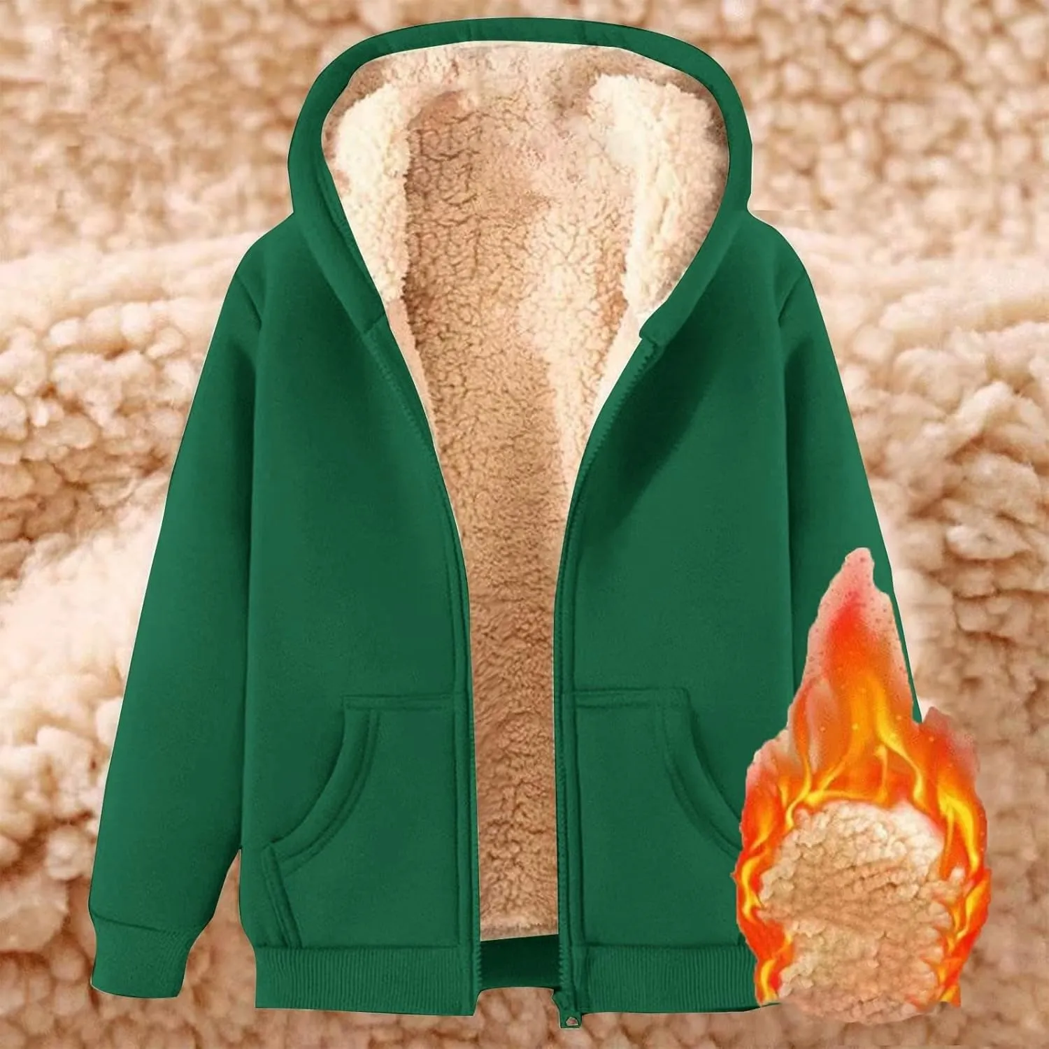 Zip Up Hoodies Jacket for Women Warm Winter Fleece Sweatshirt - Full Zip Up Thick Sherpa Lined Hooded Jacket