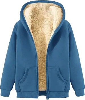Zip Up Hoodies Jacket for Women Warm Winter Fleece Sweatshirt - Full Zip Up Thick Sherpa Lined Hooded Jacket