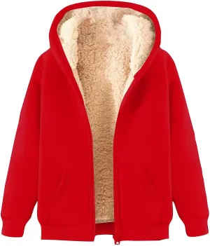 Zip Up Hoodies Jacket for Women Warm Winter Fleece Sweatshirt - Full Zip Up Thick Sherpa Lined Hooded Jacket