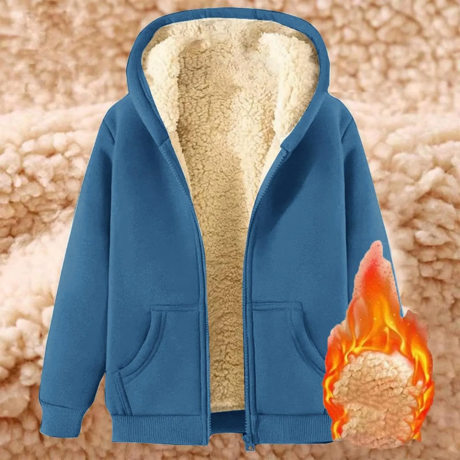 Zip Up Hoodies Jacket for Women Warm Winter Fleece Sweatshirt - Full Zip Up Thick Sherpa Lined Hooded Jacket