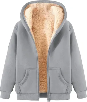Zip Up Hoodies Jacket for Women Warm Winter Fleece Sweatshirt - Full Zip Up Thick Sherpa Lined Hooded Jacket