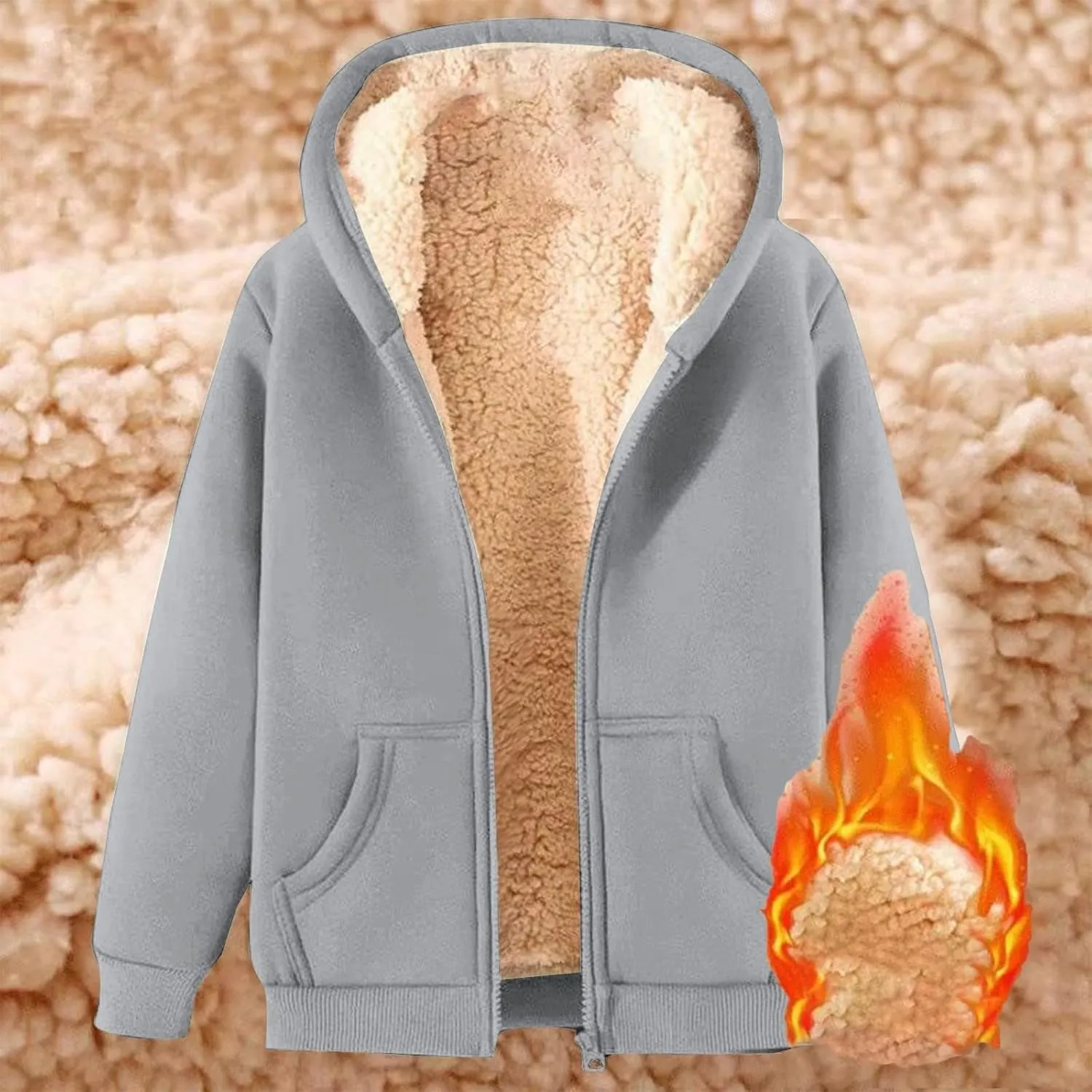 Zip Up Hoodies Jacket for Women Warm Winter Fleece Sweatshirt - Full Zip Up Thick Sherpa Lined Hooded Jacket