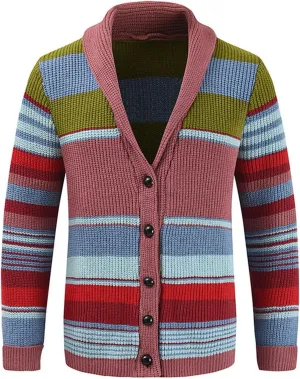 ZYXTIM Mens Colorful Cardigan Sweaters Cable Knit Shawl Collar Button Down Casual Sweaters Winter Jackets Coats Outerwear